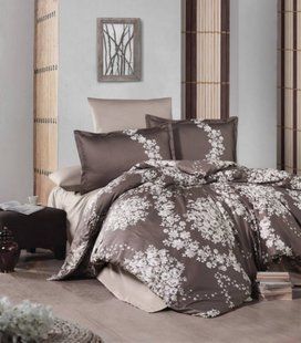 Постельный комплект Sateen Aran Melrose v1 коричневое Евро
