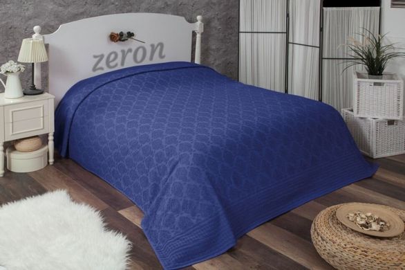 Махровая хлопковая жаккардовая простынь Damask Desen синего цвета 160х220