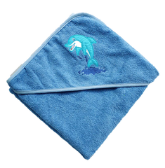 Полотенце с уголком дельфин голубое 92х92