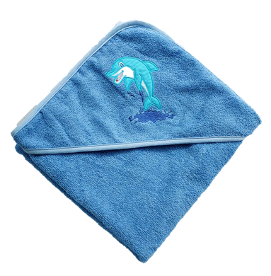 Полотенце с уголком дельфин голубое 92х92