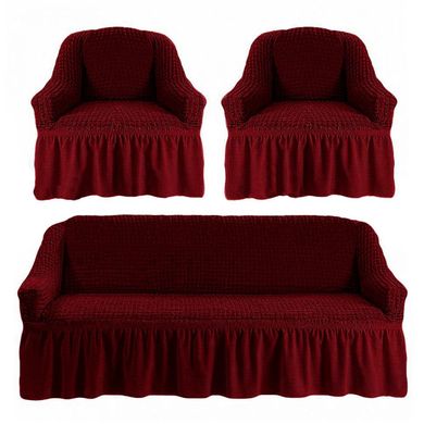 Чехол универсальный на диван и 2 кресла бордовый (23)