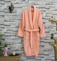 Персиковый велюровый халат для женщин Шаль без капюшона XL