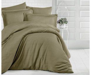 Однотонное постельное белье Stripe Sateen Zeytin Syesili зеленое Семейный