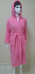 Длинный розовый женский халат с капюшоном Welsoft L