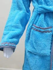 Бирюзовый детский махровый халат с полосками Welsoft 9-10 лет