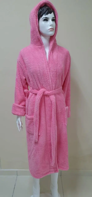 Довгий рожевий жіночий халат з капюшоном Welsoft L