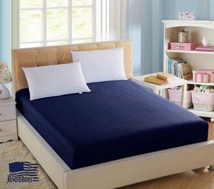 Простынь на резинке Dark Blue сатиновая Jefferson синяя 180х200