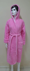 Довгий світло рожевий жіночий халат з капюшоном Welsoft L
