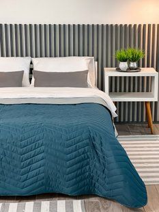 Стеганое покрывало Zigzag grey+indian teal двустороннее 200х220