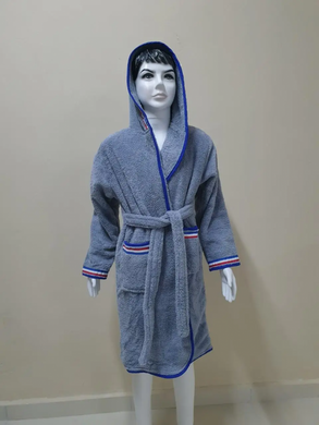 Світло сірий дитячий махровий халат зі смужками Welsoft 9-10 років