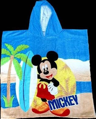 Пляжное детское полотенце панчо голубое Микки Маус