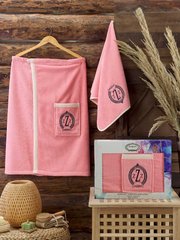 Жіночий махрово-велюровий комплект для сауни рожевий