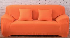 Натяжной чехол для трехместного дивана 195х230 оранжевый без рисунка