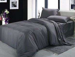 Однотонна постільна білизна сатин Home Stripe Iron Grey темно сіре Євро
