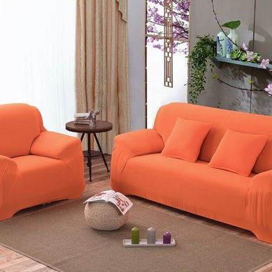 Натяжной чехол для трехместного дивана 195х230 оранжевый без рисунка