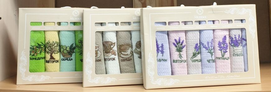 Вафельні кухонні рушники 40x60 (7шт.) Тиждень Lavender