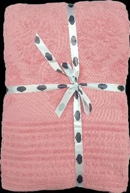 Махровая хлопковая жаккардовая простынь Dewken pembe розового цвета 150х220