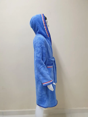 Блакитний дитячий махровий халат зі смужками Welsoft 9-10 років