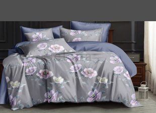Постельный комплект белья Цветочки Grey из сатина Двуспальный