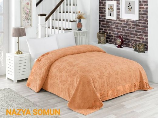 Махровая хлопковая двухсторонняя простынь Nazya somun персикового цвета 150х220