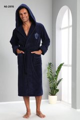 Длинный мужской халат с капюшоном ns 2970 синий 3XL