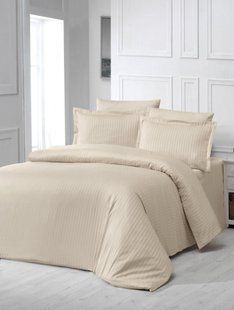 Постільна білизна однотонного бежевого кольору Vertical Stripe Sateen Cappuccino Євро