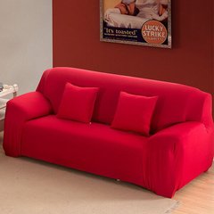 Натяжной чехол для трехместного дивана 195х230 красный без рисунка