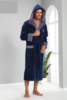 Чоловічий бамбуковий халат ns 2995 синій з капюшономl/xl