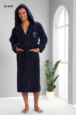 Довгий чоловічий халат з капюшоном ns 2970 синій 3XL