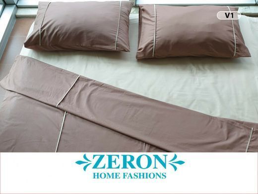 Постельный набор V1 капучино из хлопка Cotton з простынью 180х200 на резинке