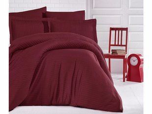 Однотонное постельное белье Stripe Sateen бордовый Семейный