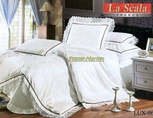 Постільна білизна жаккард шовковий La Scala LUX-06 з шовковою вишивкою Євро