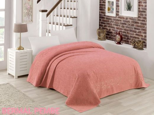 Махровая хлопковая двухсторонняя простынь Bermal pembe розового цвета 150х220