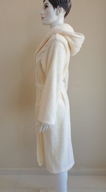 Довгий кремовий жіночий халат з капюшоном Welsoft S