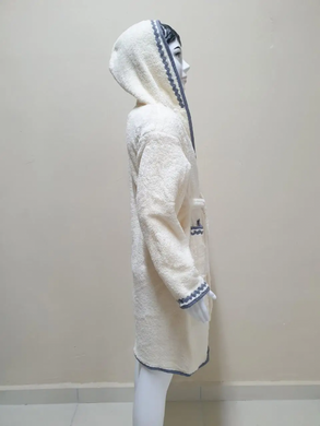 Кремовый детский махровый халат с полосками Welsoft 9-10 лет