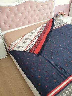 Новогодний плед Олени красно-синий акрилово-хлопковый 180х220
