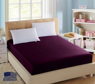 Простынь на резинке Dark Plum сатиновая Jefferson баклажанная 180х200