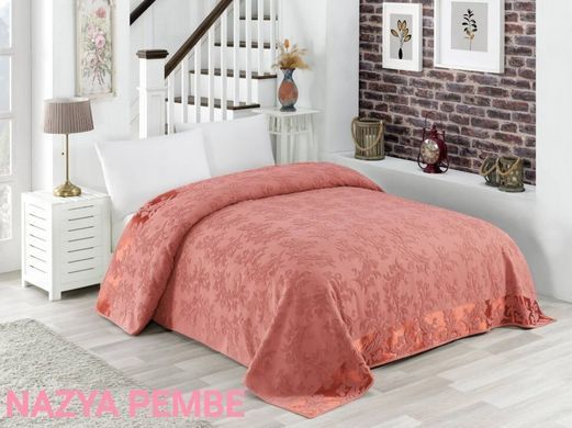 Махровая хлопковая двухсторонняя простынь Nazya pembe розового цвета 150х220