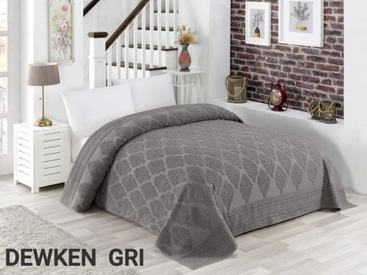 Махровая хлопковая жаккардовая простынь Dewken gri серого цвета 150х220
