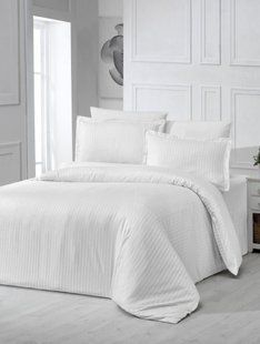 Постельное белье однотонного белого цветаVertical Stripe Sateen White Семейный