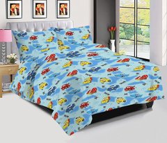 Детское белье в кроватку из ранфорс 509 Тачки голубое