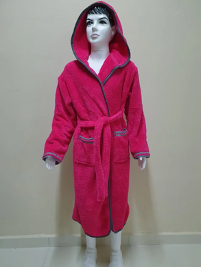 Малиновый детский махровый халат с полосками Welsoft 5-6 лет
