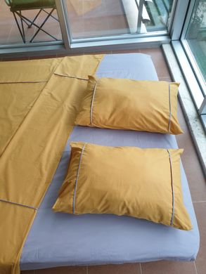 Постельный набор V4 желтый из хлопка Cotton з простынью 180х200 на резинке