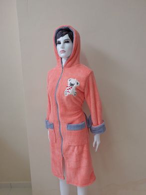 Персиковый женский халат на молнии с Мишуткой Welsoft S