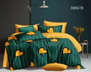 Постельный комплект белья Лимонное Сердце из сатина Семейный