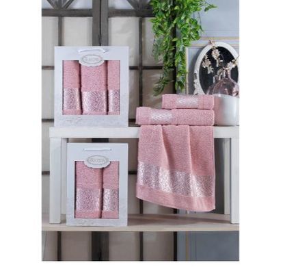 Набір рожевих махрових рушників Cotton (2 шт) pink, бавовна