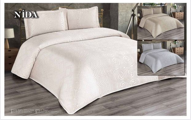 Жаккардовое покрывало серое Nida Beige в коробке 240х260