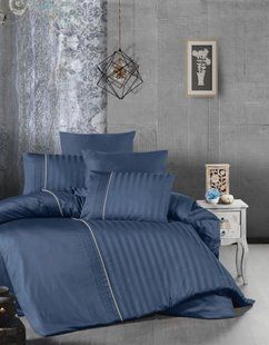 Постельное белье Modalife denim синий из сатина де люкс Евро
