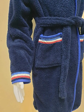 Синій дитячий махровий халат зі смужками Welsoft 5-6 років