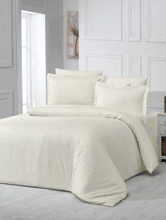 Постельное белье однотонного кремового цвета Vertical Stripe Sateen Cream Семейный